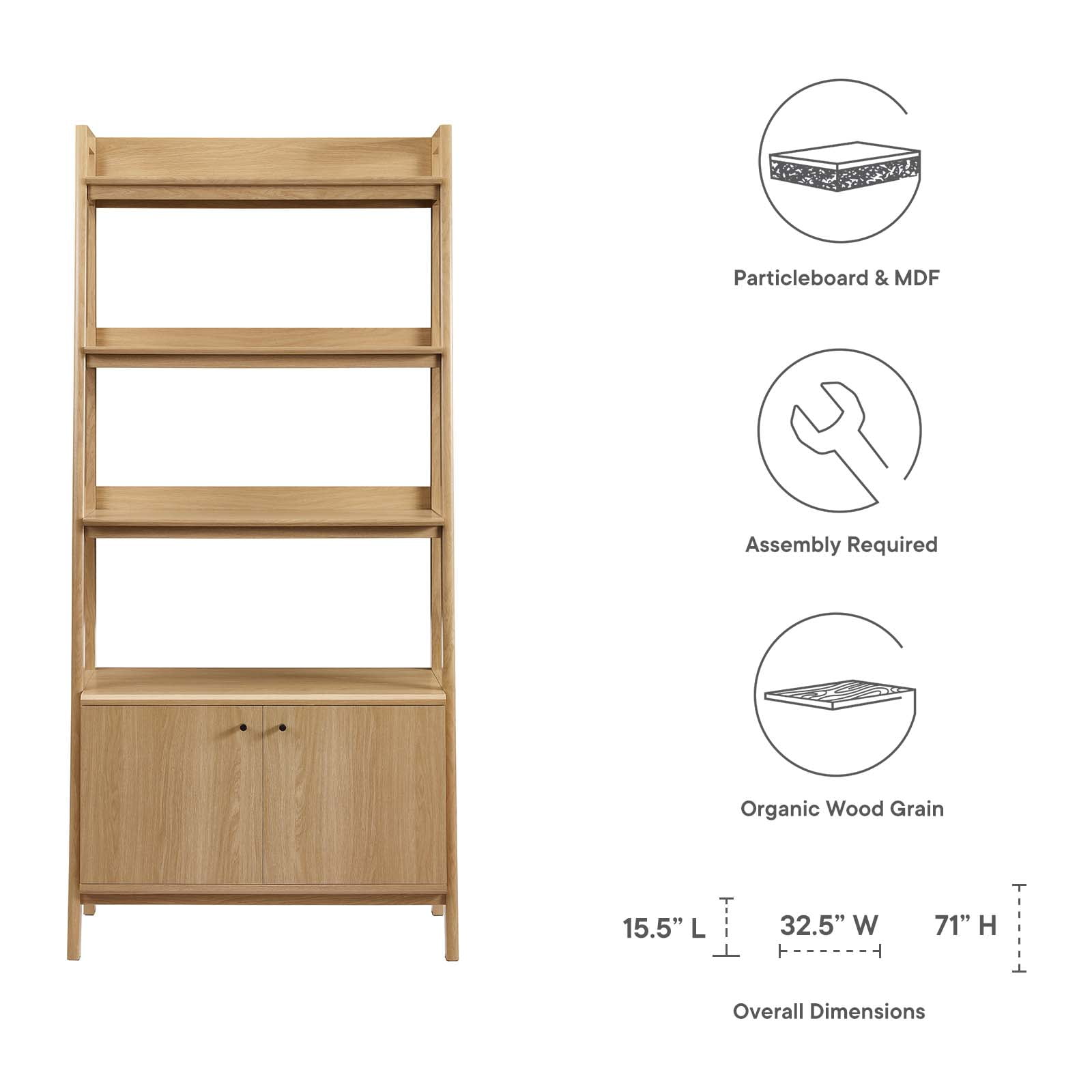 Modway Bixby 32.5" Particleboard and MDF Wood Bookshelf in Oak