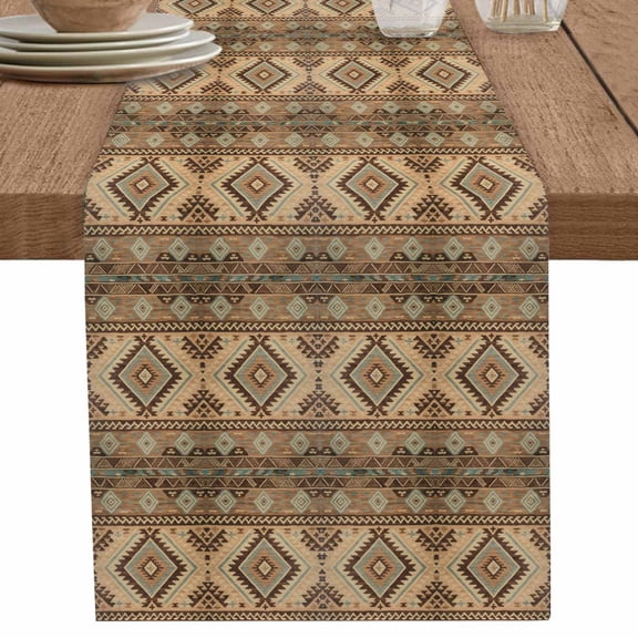 nqOlkjepod Brown Southwest Table Runner 48 Inches Long Farmhouse Dress Scarves, Modern Geometric Ethnic Vintage Dining Tablerunner for Coffee Table/Kitchen Island/Party Décor, 13" x 48"