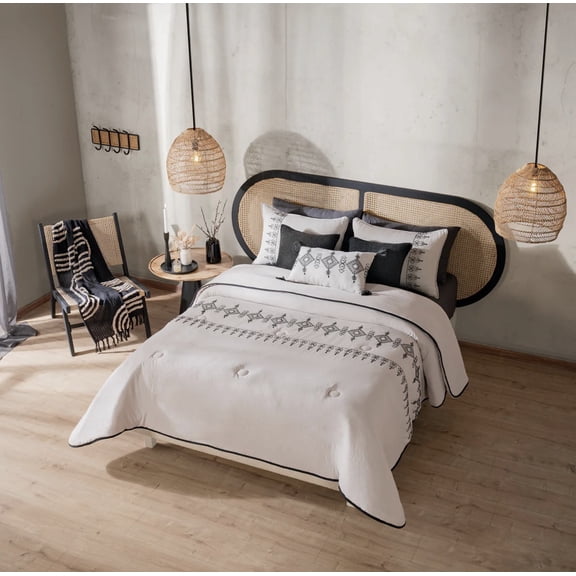 IXTLAN BOHEMIAN EMBROIDERY REVERSIBLE COMFORTER SET 4 PCS QUEEN SIZE MADE IN MEXICO