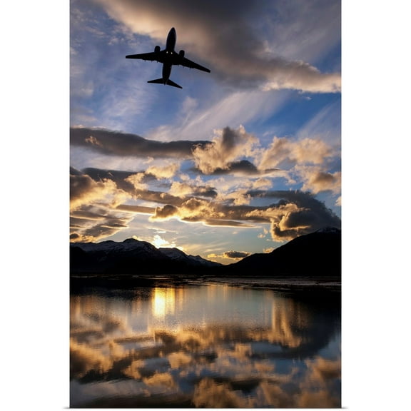 Great BIG Canvas | Rolled John Hyde Poster Print entitled Alaska Airlines jet takes off from Juneau International airport at dawn, Juneau, Alaska