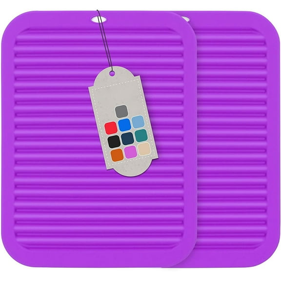 Silicone Trivets for Hot Dishes, 2 Pack (9"x12") Hot Pads for Pots and Pans, Silicone Pot Holders for Kitchen Heat Resistant, Non-Slip Trivet for Counter, Waterproof Drying Mat Black