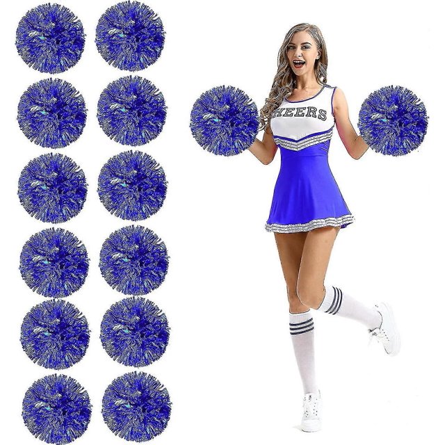12pcs Cheerleading Pom Poms With Finger Holes Metallic Foil Cheer Pom Poms