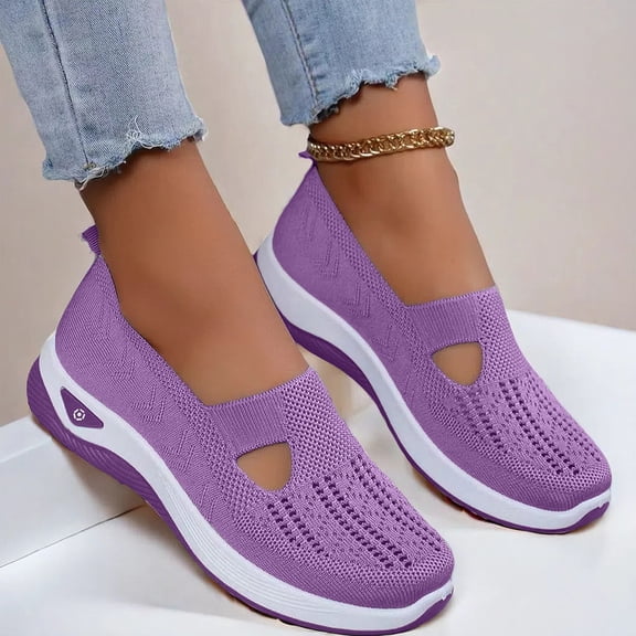 Women's Breathable Knit Walking Shoes, Soft-Sole Slip-On Comfort Shoes for All-Day Wear