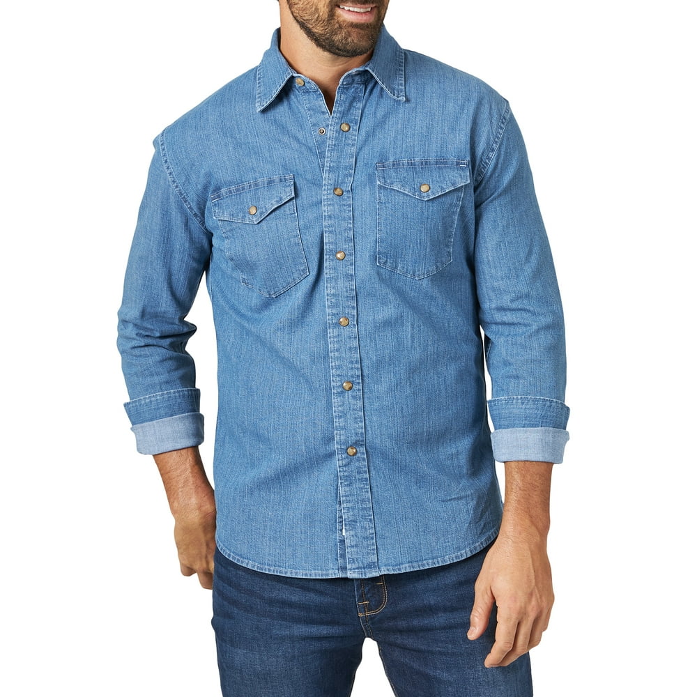 Wrangler - Wrangler Men's Premium Slim Fit Denim Shirt - Walmart.com ...