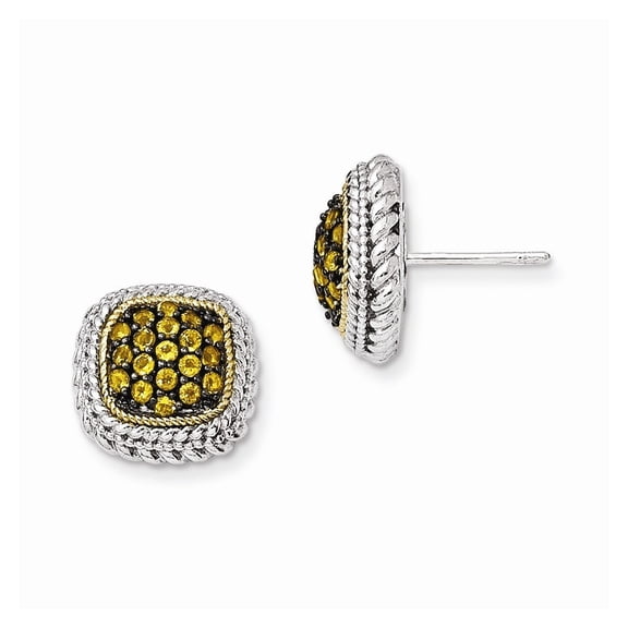 Sterling Silver With 14k and Black Rhodium Citrine Post Earrings - .68 cwt - Measures 32x15mm Wide