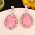 thumbnail image 5 of Pendientes de gota de agua de color rosa de la industria pesada de lujo ligero amor circón con incrustaciones de patrón de color dulce atmósfera S925 pendientes de aguja de plata, 5 of 5