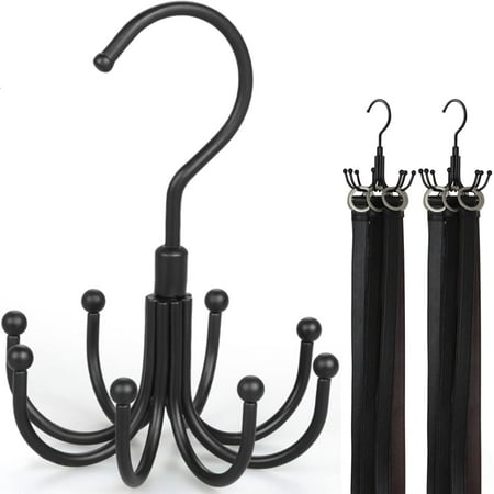 DanceeMangoos 2-Pack  360°Rotatable Belt Organizer for Closet  Belt Rack  Accessory Organizers  Closet Storage Hook for Belt  Dog Harness  Tie  Tank Top  Bra  Purse  Scarf (8 Hooks  Black)