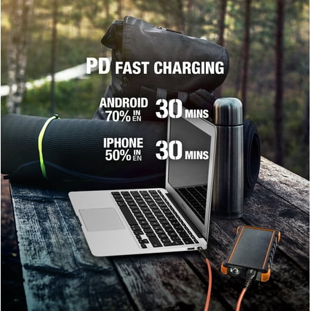 ToughTested - Solar20 20,000mAh Portable Charger with Power Delivery for Most USB Devices - Black/Orange