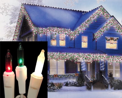 Set of 100 Red, Green and Frosted Everglow Icicle Christmas Lights ...