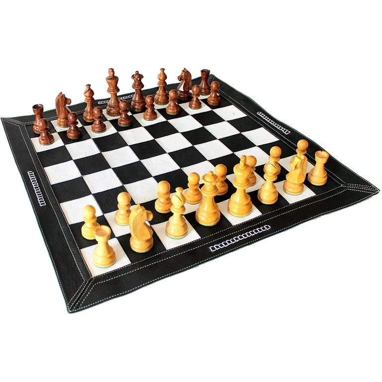 Stonkraft 19 x 19 Genuine Leather Roll-Up Tournament Chess Set - with  Wooden Chess Pieces - Dark Tan Color - StonKraft