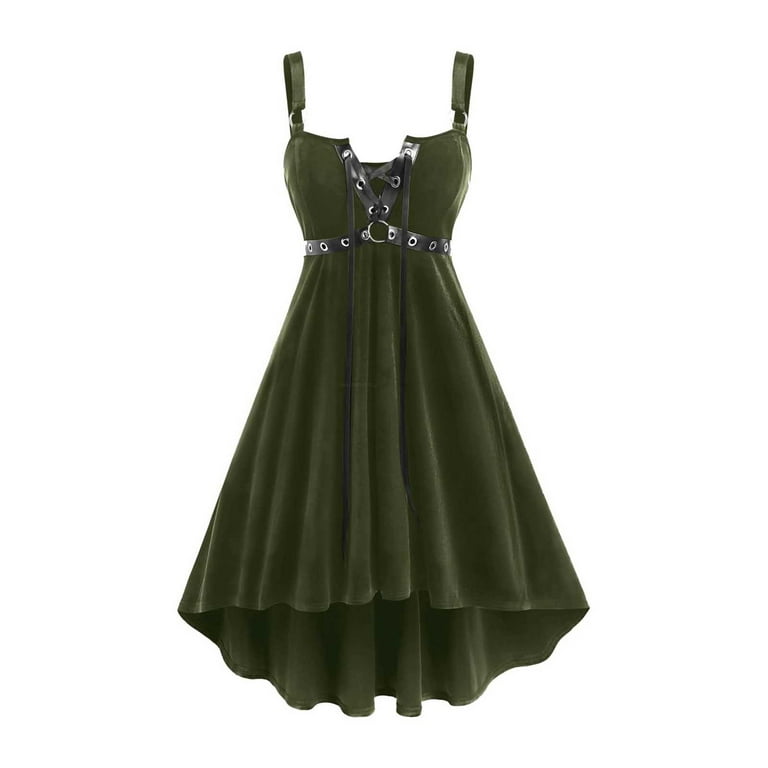 Drses Women's Gothic Lace-Up Grommet Velvet Midi  Dress - High Low Waist Buckle Strap for Parties & Cosplay - Walmart.com
