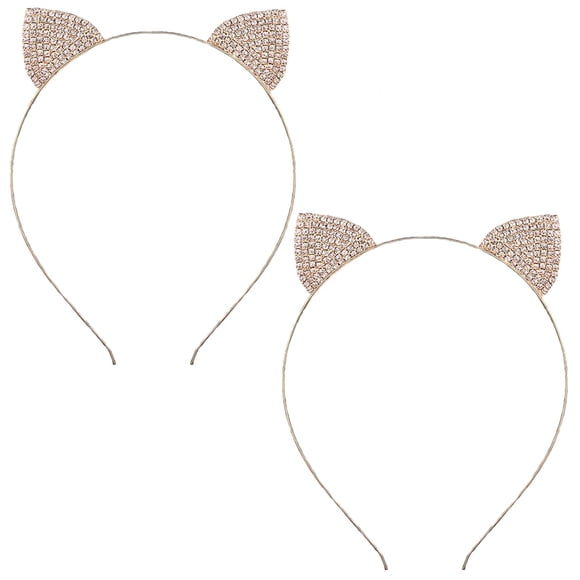 2 piezas de diadema con orejas de gato de Halloween, aros para el pelo de gatito con diamantes de imitación, diademas para el pelo de gatito de cristal para mujer, diadema para disfraz de Cosplay, dis