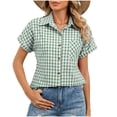 thumbnail image 3 of TaTaai Women's Plaid Button Front Shirt Short Sleeve Lapel Collar Loose Fit Casual Summer Checkered Blouse Top Office Daily Wear Gift, 3 of 9