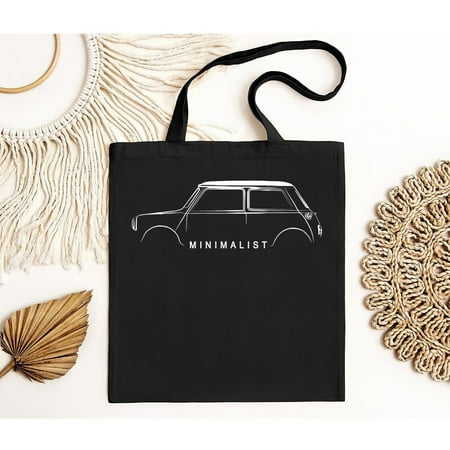 vintage Minimalist Austin Mini Bag  Classic Mini Cooper TBag  Mini Clubman Bag  Morris Mini T-Bag  Mini Cooper Birthday Gift Idea-Black-TH10137