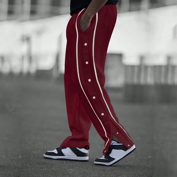 Pantalones largos para hombre, de poliéster, holgados, informales, a la moda, con botones, bolsillos, cordón y cintura elástica.