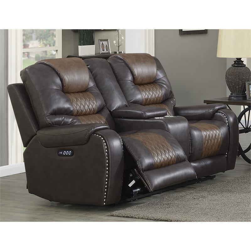 Park Avenue Brown Power Reclining, Leather Loveseat With Console