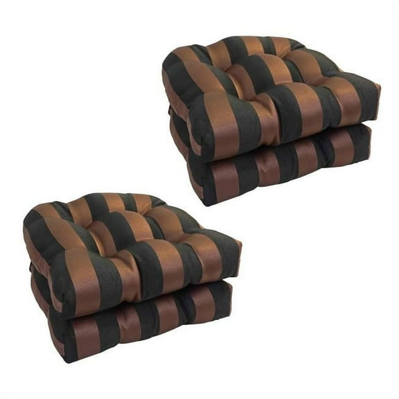 Blazing Needles 93184-4CH-OD-043 19 in. U-Shaped Dining Chair Cushions, Chocolate Stripe - Set of 4