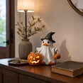 thumbnail image 5 of Vintage Patchwork Ghost Halloween Decorations Ghost Figurine With Light Up Pumpkin Witch Or Treat Resin Statue Spooky Cute Halloween Tabletop Decor For Home Mantel Party, 5 of 6