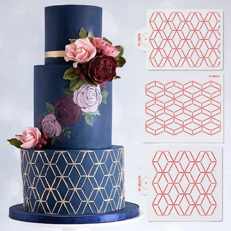 

Pontos Cake Stencil Geometric Rhombus Pattern Hand-Painted Supplies PET Dessert Spraying Embossing Mold for Home