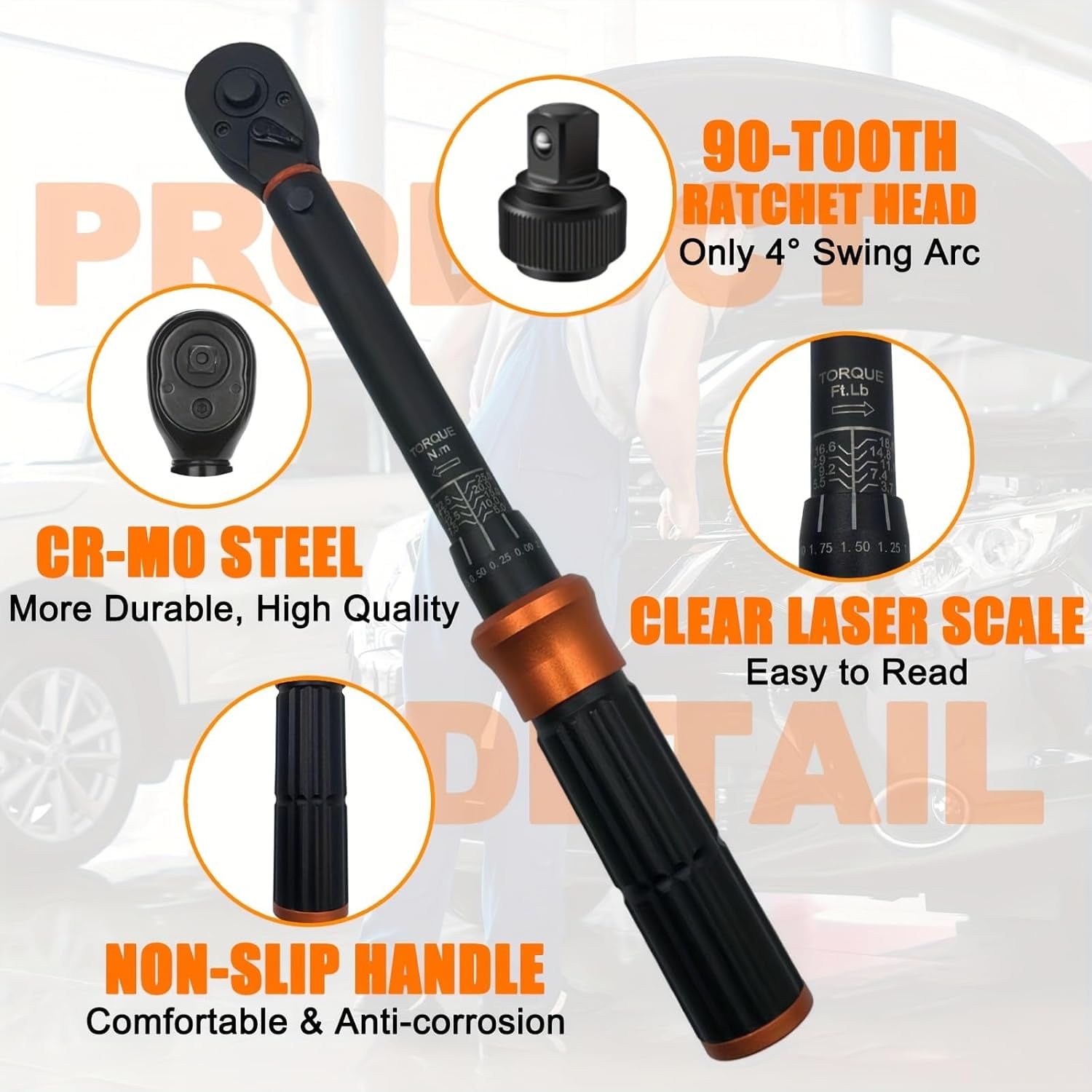 1/4 Inch Torque Wrench, 3.7-18.5ft.lb/5-25n.m Mechanical Dual Range Scales, Dual-Direction Adjustable Preset Torque Wrench for Bike Maintenance