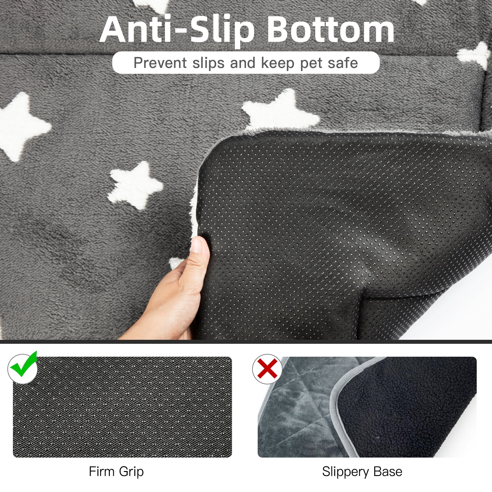 Dog Crate Mats with Non Slip Bottom Washable Dog Bed for Cage Soft Dog Crate Pad with Star Pattern, Gray, 24*18