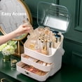 thumbnail image 6 of Preppy Skincare Organizers Makeup Organizer Holder Cosmetic Storage Box Display Case 3 Tiers Dust Free Cover Portable Handle 2 Rroomy Drawers Gift Great For Bathroom Countertop Dresser Ivory White, 6 of 6