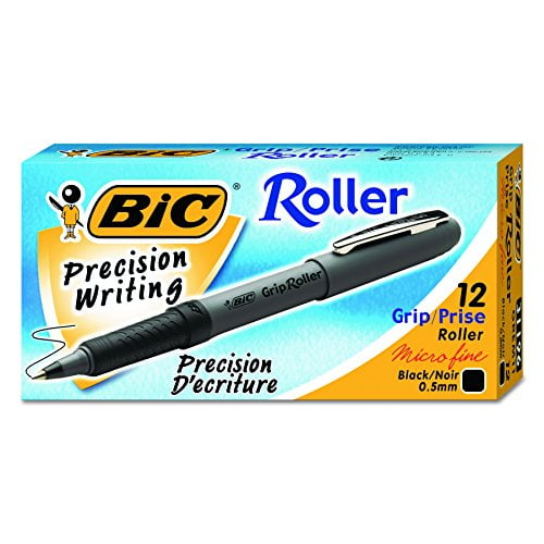 BIC Roller Glide Grip Pen, Fine Point (0.7mm), Black, 12Count