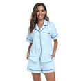 thumbnail image 3 of EA'S SECRET 100% Cotton Womens Pajama Sets Short Sleeve Sleepwear Button Down Bride Pajamas Sets Nightwear Shorts Lounge Set(Light Blue,2XL), 3 of 7