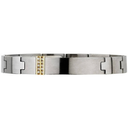 Primal Steel Diamond Stainless Steel with 14kt Accent ID Bracelet, 8.25
