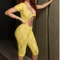 thumbnail image 2 of JWZUY Women's Mesh Lace Bodycon Jumpsuit Deep V-Neck Cutout One-Piece Outfit for Parties Romper Yellow L, 2 of 7