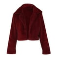 thumbnail image 6 of LoyisViDion Coat Women Coat Fluffys Fleece Turn-Down Collar Faux Furs Top Short Loose Coat Wine 12(XXL), 6 of 8