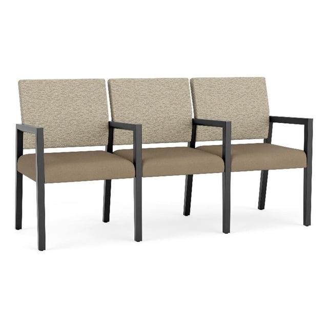 Pemberly Row Waiting Reception 3 Seat Tandem Seating Wood Frame in Brown