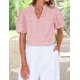 thumbnail image 5 of Blusa ZESICA de verano para mujer, manga corta abullonada, cuello en V, rosa, 5 of 8