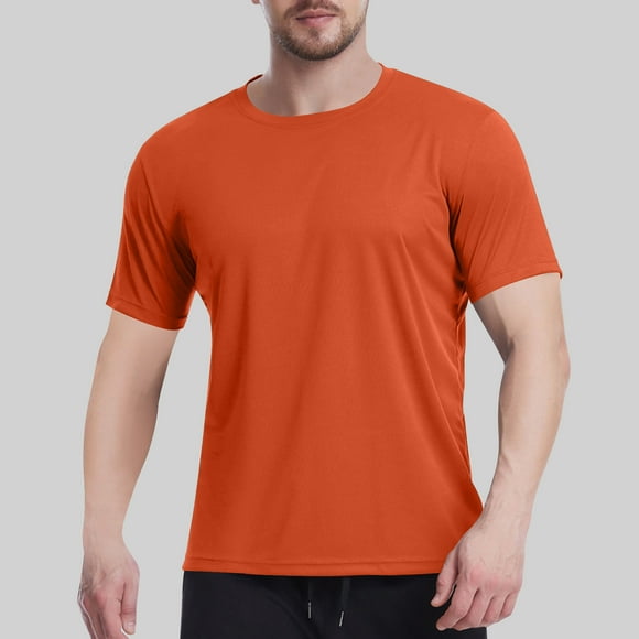BADHUB Men's Mesh Athletic T-Shirts Lightweight Breathable Shorts Sleeve Basic Tees Moisture Wicking Solid Color Workout Gym T ShirtTops Orange XXXL
