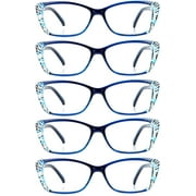 5 Pairs Reading Glasses, Blue Light Blocking Glasses, Computer Reading Glasses for Women and Men, Fashion Rectangle Eyewear Frame(5 Blue, +1.25 Magnification)