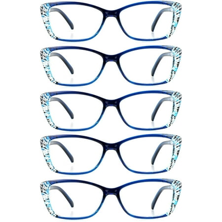 5 Pairs Reading Glasses, Blue Light Blocking Glasses, Computer Reading Glasses for Women and Men, Fashion Rectangle Eyewear Frame(5 Blue, +3.25 Magnification)