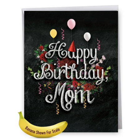 J6479CBMG Jumbo Birthday Mother Card: 'J6479CBMG Mother: Chalk and Roses - - Featuring ...' Featuring Happy Birthday Sentiments on Chalkboard with Party Mofifs and Flowers Greeting Card with