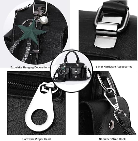 Satchel Handbags for Women Crossbody Tote Bags Medium Purse Top Handle Vegan Leather Shoulder Bag with Pendant