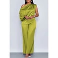 thumbnail image 2 of AURA Womens Satin Two Piece Set Asymmetrical Neck Top and Long Pants Casual Elegant Outfit, 2 of 3