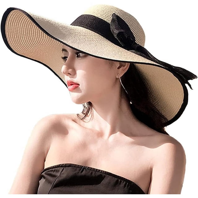 Women's Folable Floppy Hat,Wide Brim Sun Protection Straw Hat, Summer UV Protection Beach Cap