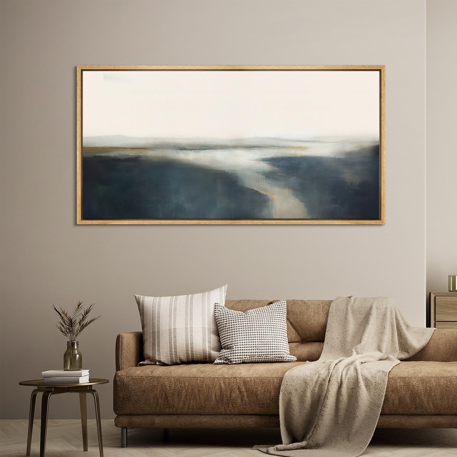 IDEA4WALL Extra Large Framed Canvas Print Wall Art Horizon Haze Abstract Misty Landscape Artwork Nature Wilderness Antique Retro Fine Art Decorative Multicolor for Home Decoration - 60"x30"