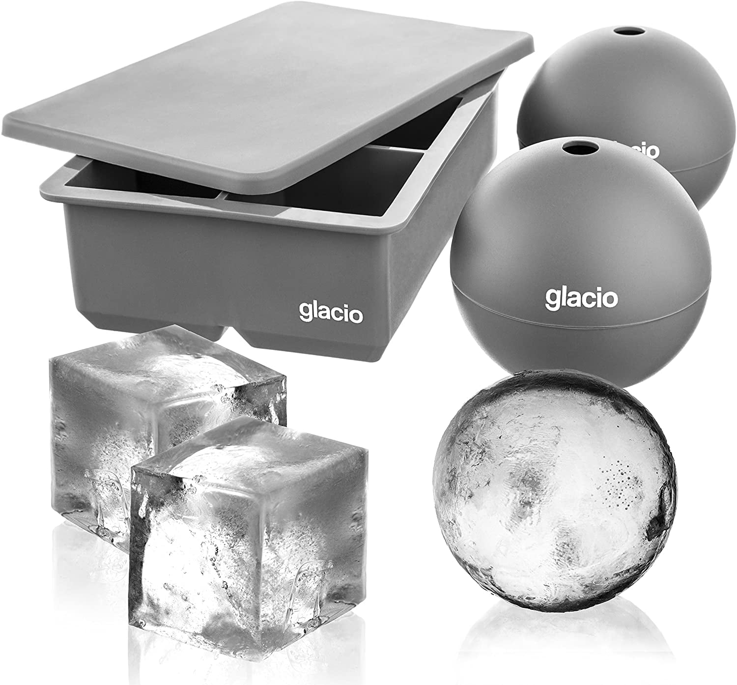 glacio Ice Cube Molds Jumbo Square Cube Tray with Lid and 2 Large