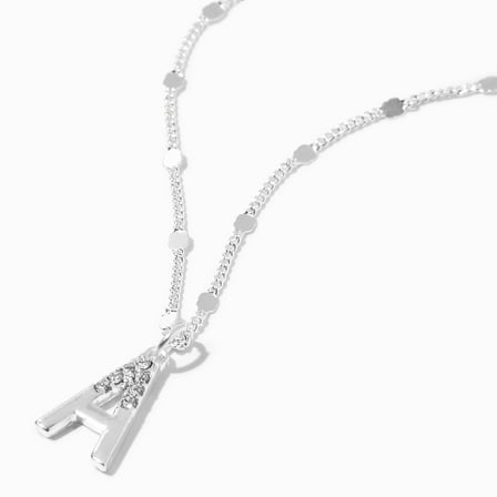 Claire's Silver Half Stone Initial Pendant Necklace - A