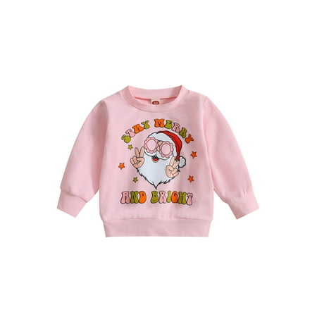 

Frobukio Toddler Baby Girls Christmas Sweatshirt Long Sleeve Round Neck Letters Print Casual Loose Fall Spring Tops Pink 12-18 Months