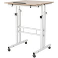 thumbnail image 3 of Soges Mobile Standing Desk, Height Adjustable Sit to Stand Desk, Portable Laptop Desk, 2-Tier Computer Workstation for Home Office, Oak, 3 of 8