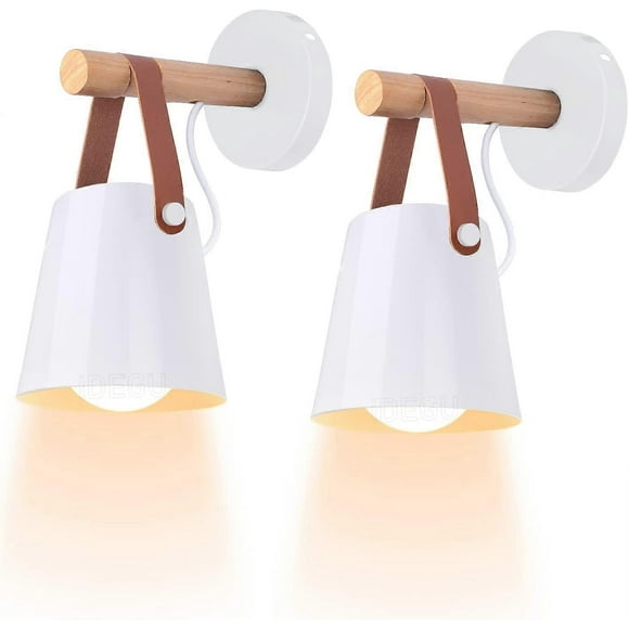 Pack of 2 Vintage Minimalist Indoor Wall Light Modern E27 Wall Lamp Metal Lampshade with Wooden Holder for Bedroom Office Hallway (Black)