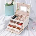 thumbnail image 5 of Joyero, Caja de Almacenamiento de Joyas de Viaje portátil de Cuero PU de Tres Capas con Espejo y Cerradura, Regalo para niñas y Mujeres (Blanco Perla) -Blanco ER, 5 of 5
