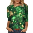 thumbnail image 2 of St. Patrick's Day Shirt for Women Vintage Shamrock Graphic T-Shirt 3/4 Sleeve Crewneck Loose Fit Festival Apparel Irish Clover Print Holiday Celebration Tops, 2 of 5