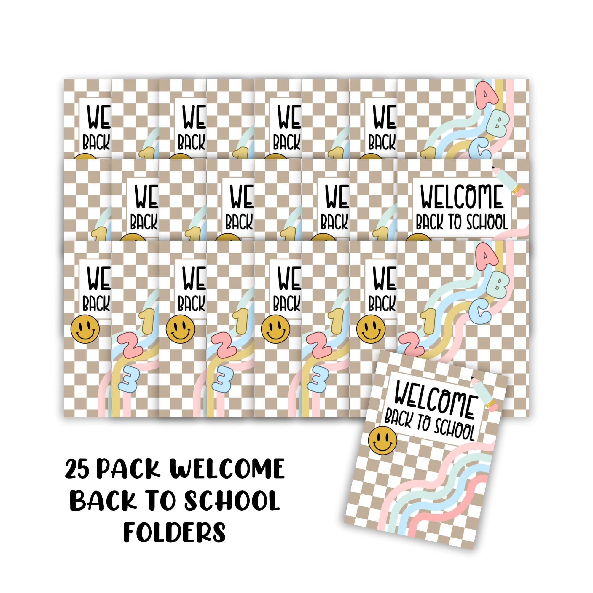 Welcome Back to School Folders  25 pk 9x12 Full Size  2 Pocket First Day of School, Classroom Welcome Supplies, Trendy Checkered Boho, Motivational Classroom Supplies