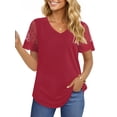 thumbnail image 3 of UVN Womens Summer Tops V Neck Lace Short Sleeve Shirts Casual Curved Hem Loose Fit Blouses, 3 of 9